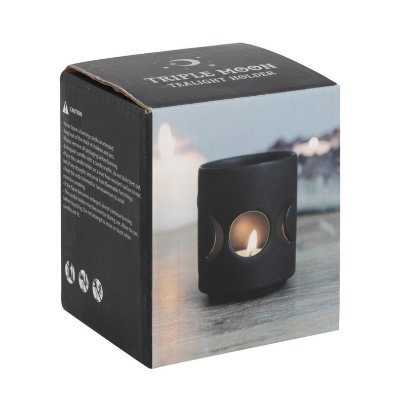 Ronis Black Triple Moon Cut Out Tealight Holder (Gift Box)
