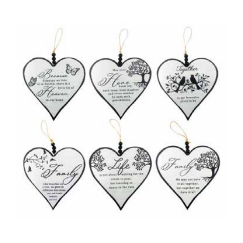 Ronis Black and White Tree of Life/Family Heart Plaques with Bead Detail 15x15x0.6cm Assorted