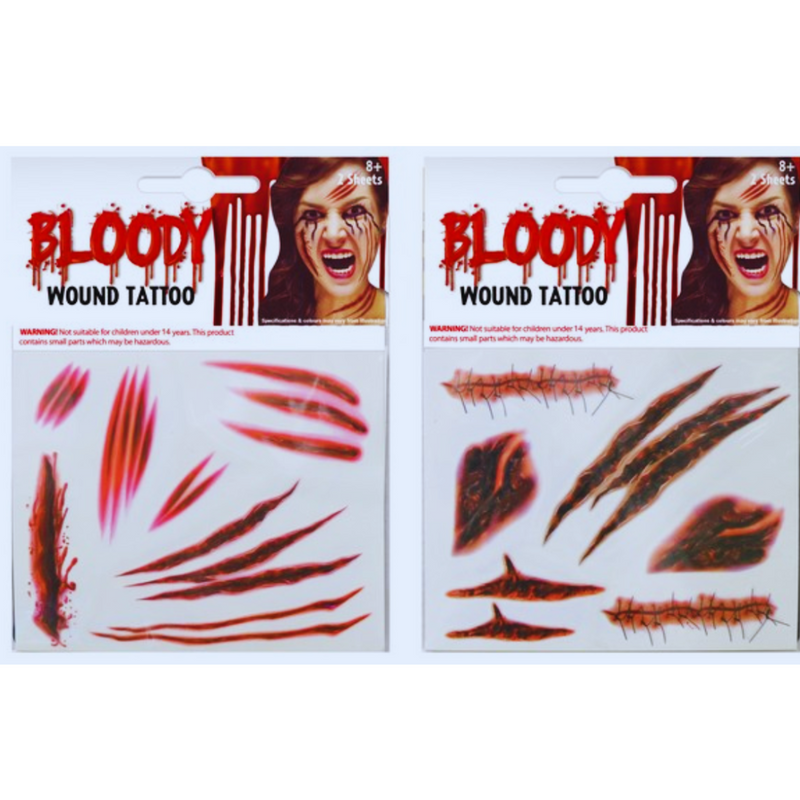 Bloody Wound Tattoo Sheet 2Pk 2 Asstd