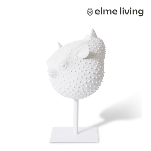 Ronis Blowfish Sculpture on Stand White 33x23x46cm