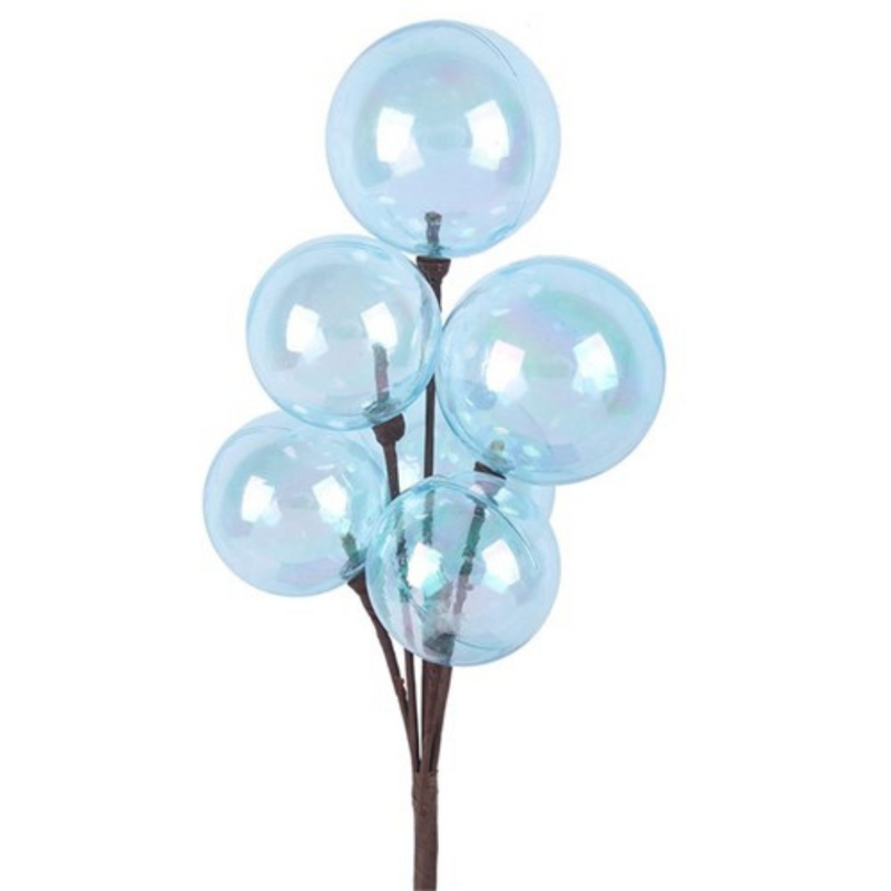 Ronis Blue Iridescent Bauble Cluster Stem 40cm