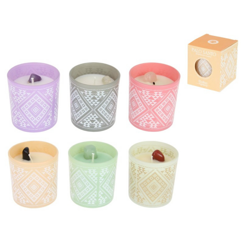 Ronis Boho Organics Candle with Gemstone Chips 120gram 7cm Assorted