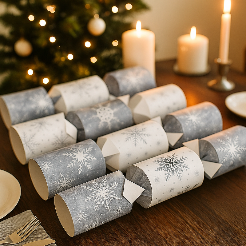 DIY Bonbons Gift Maker in silver and white – 8x14in fill-your-own Christmas cracker set