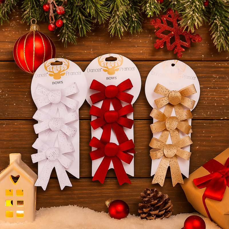 Christmas Bows 3 Pack 10x11cm Silver Champagne Red Assorted
