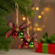 Assorted Christmas bows with red and green jingle bells for holiday décor
