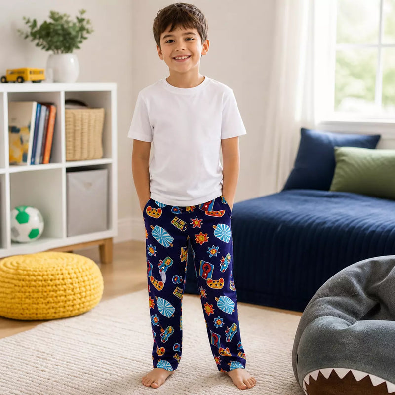 Boys PJ lounge pants with pockets in assorted designs, made for soft, comfortable sleep and everyday lounging.