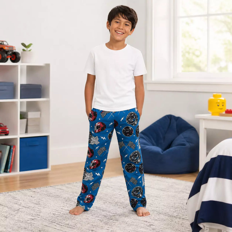 Boys PJ lounge pants with pockets in assorted designs, made for soft, comfortable sleep and everyday lounging.