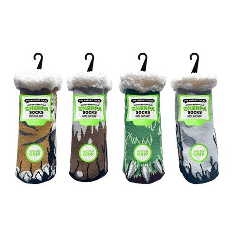 Boys sherpa straight animal socks in assorted colours and designs