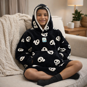 Boys Snuggy Sherpa hoodie in assorted printed designs, featuring ultra-soft sherpa fleece for warm, cosy comfort during chilly days and nights. – thumbnail