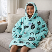 Boys Snuggy Sherpa hoodie in assorted printed designs, featuring ultra-soft sherpa fleece for warm, cosy comfort during chilly days and nights. – thumbnail