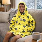 Boys Snuggy Sherpa hoodie in assorted printed designs, featuring ultra-soft sherpa fleece for warm, cosy comfort during chilly days and nights. – thumbnail