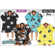 Boys Snuggy Sherpa hoodie in assorted printed designs, featuring ultra-soft sherpa fleece for warm, cosy comfort during chilly days and nights. – thumbnail