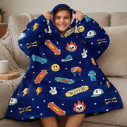 Boys Snuggy Sherpa hoodie in assorted printed designs, featuring ultra-soft sherpa fleece for warm, cosy comfort during chilly days and nights. – thumbnail