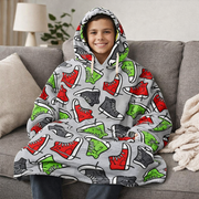 Boys Snuggy Sherpa hoodie in assorted printed designs, featuring ultra-soft sherpa fleece for warm, cosy comfort during chilly days and nights. – thumbnail