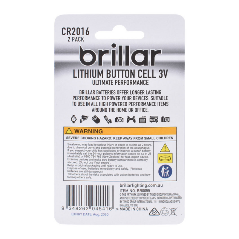 Ronis Brillar Lithium Button Battery 2pk CR2016