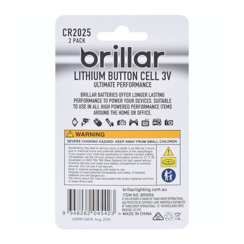 Ronis Brillar Lithium Button Battery 2pk CR2025