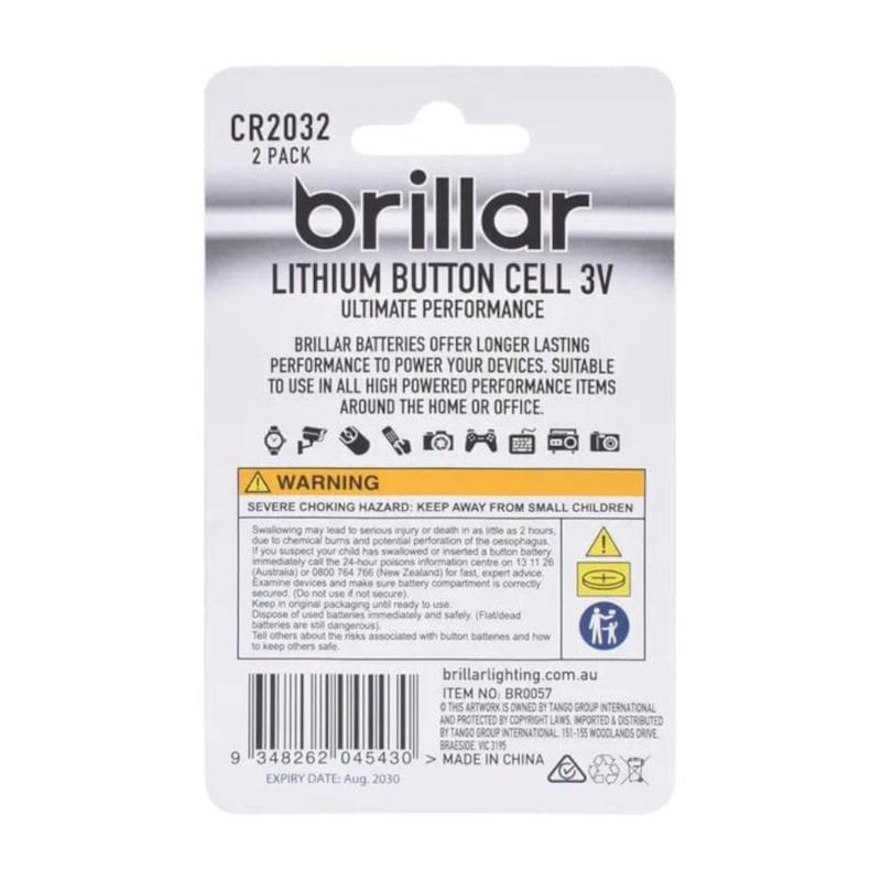 Ronis Brillar Lithium Button Battery 2pk CR2032