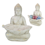 Ronis Buddha Holding Leaf White & Gold Brushed 68cm