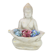 Ronis Buddha Holding Leaf White & Gold Brushed 68cm