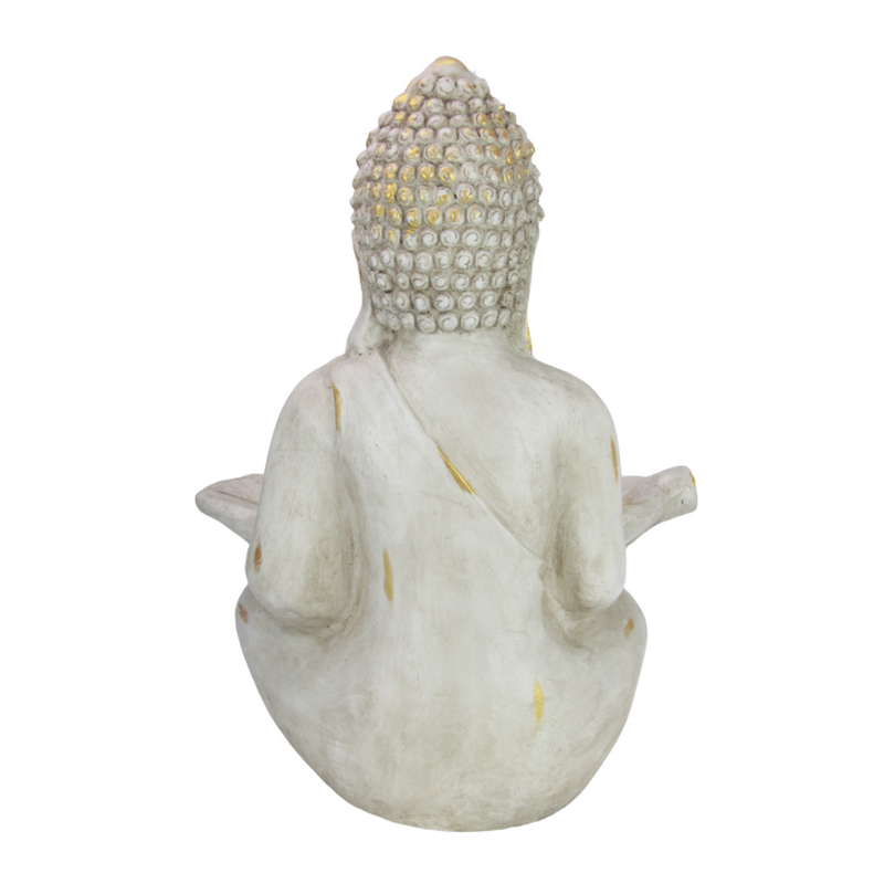 Ronis Buddha Holding Leaf White & Gold Brushed 68cm
