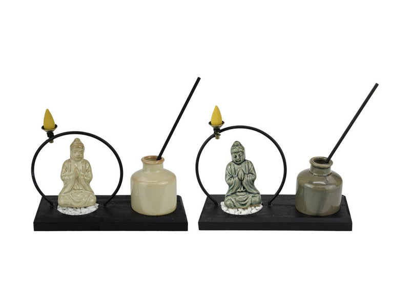 Buddha backflow cone diffuser 20x13cm zen incense burner with smoke waterfall effect for meditation and calming home décor.