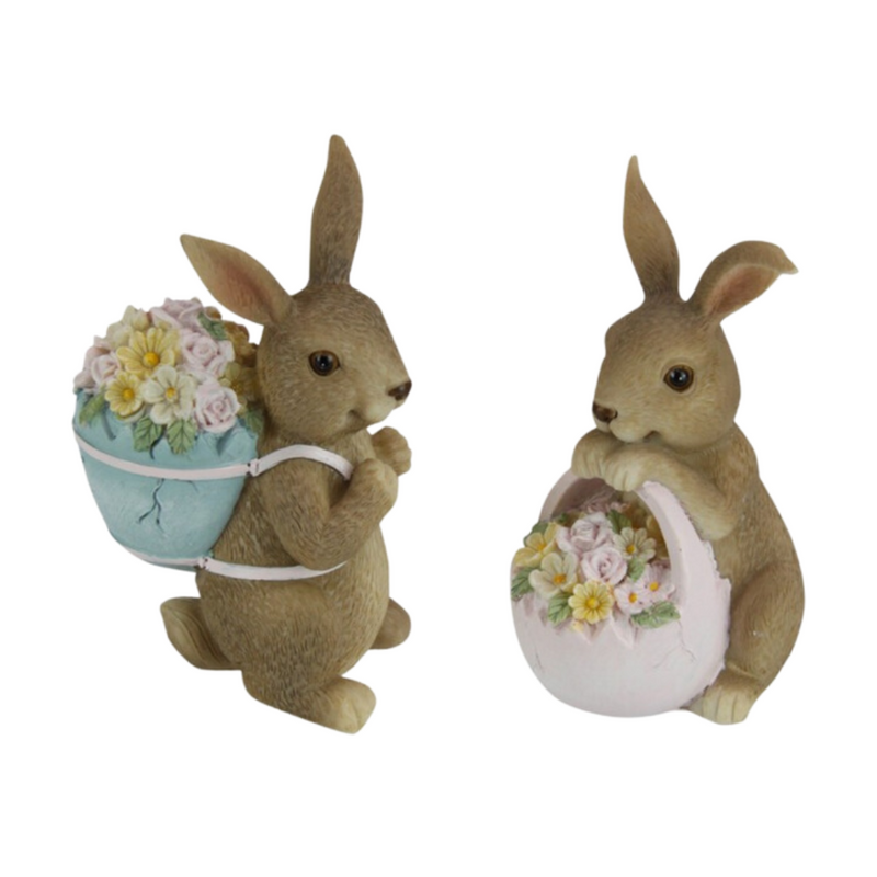 Ronis Bunny Rabbit with Basket of Flowers 12cm Assorted