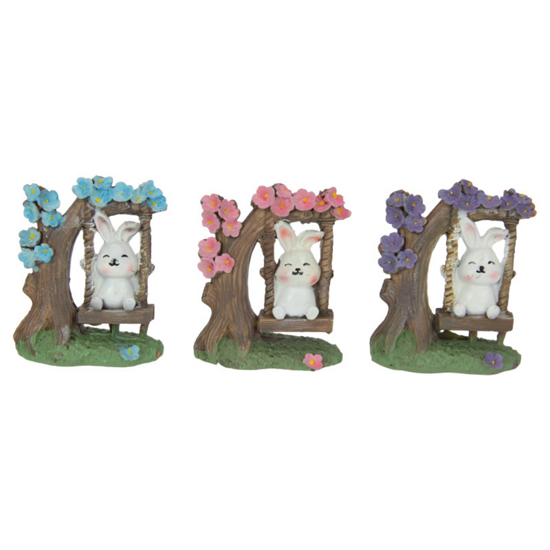 Ronis Bunny on Swing in Trees 7cm Assorted