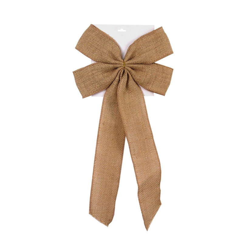 Ronis Burlap Bow With Gold Tie Large