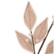 71cm burlap leaf stem with ivory berries for rustic Christmas tree and floral decorations