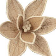 Burlap poinsettia with ivory trim, 32cm diameter flower on 50cm stem for rustic Christmas décor