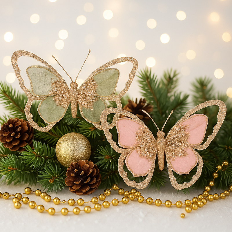 Assorted Decorative Butterflies with Clip 15x19cm for Christmas tree, wreath, or garland decoration