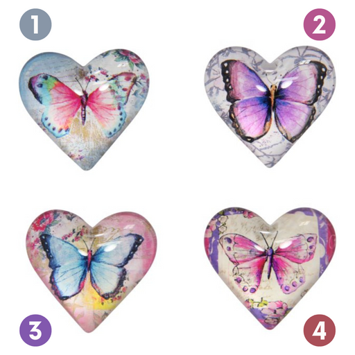 Ronis Butterfly Glass Heart Magnet 4cm 4 Asstd