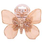 Champagne butterfly clip ornament 11x13cm with glittered wings for Christmas tree decoration