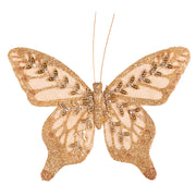 Decorative champagne butterfly with clip for Christmas décor