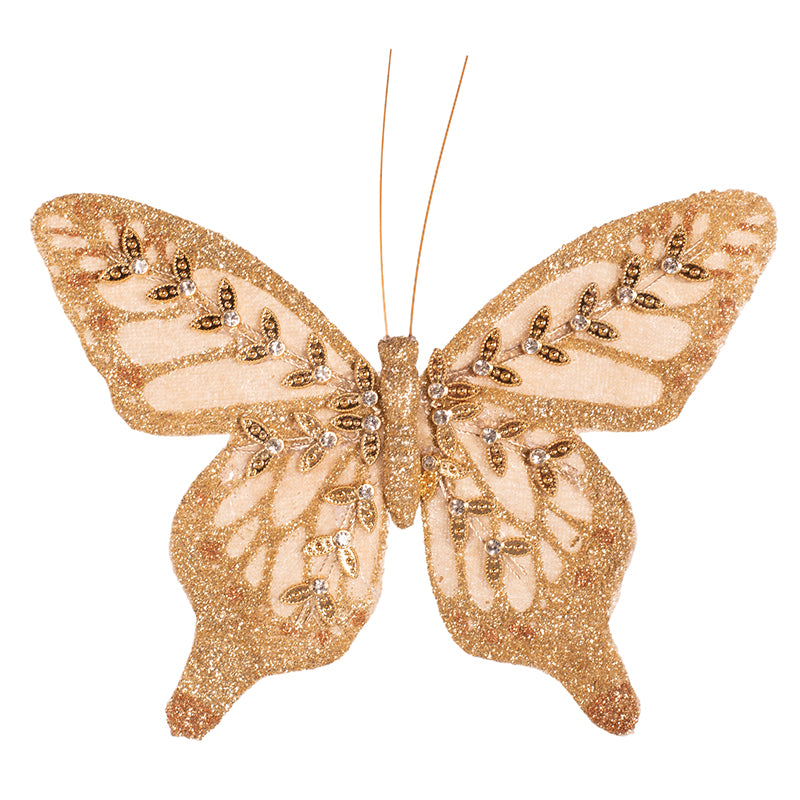 Decorative champagne butterfly with clip for Christmas décor