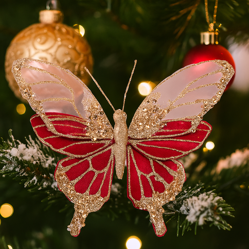 Burgundy butterfly with champagne accents clip ornament 15x18cm