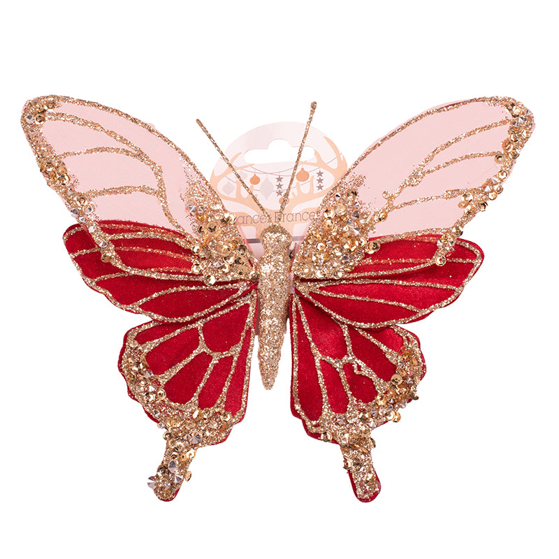 Burgundy butterfly with champagne accents clip ornament 15x18cm