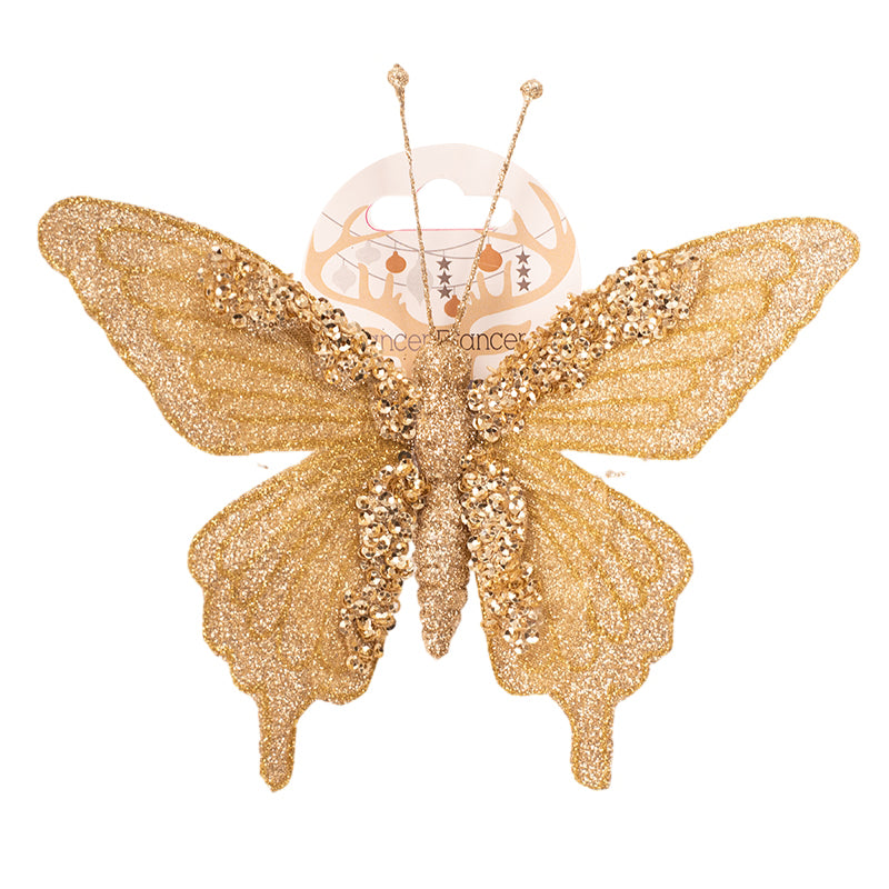 Decorative champagne butterfly with clip holiday décor