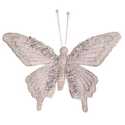 Silver butterfly decoration with clip, 17.5x12cm, glitter detail for Christmas trees and wreaths