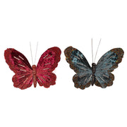 Assorted butterfly clips in burgundy and emerald for Christmas tree décor