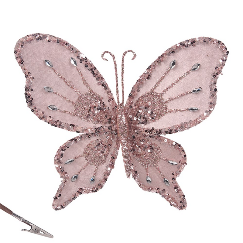Pale Pink Butterfly with Clip 22x19cm Decorative Ornament