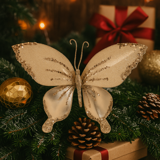 Elegant butterfly clip-on ornament in champagne color 23x20cm