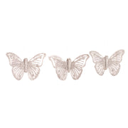 Silver glitter butterfly decorations with clips, 3-pack, 7x5cm each, for Christmas trees and wreaths