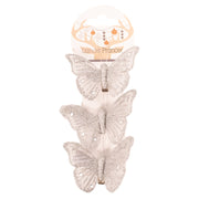 Silver glitter butterfly decorations with clips, 3-pack, 7x5cm each, for Christmas trees and wreaths
