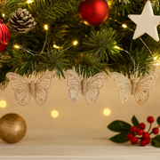 Festive butterfly decorations with clips 3 pack champagne