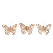 Festive butterfly decorations with clips 3 pack champagne