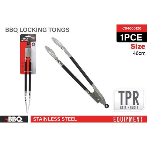 Long locking BBQ tongs stainless steel