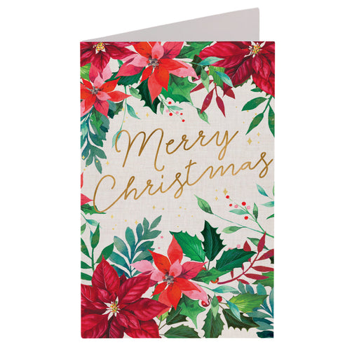 Boxed Christmas cards featuring poinsettia floral festive artwork.
