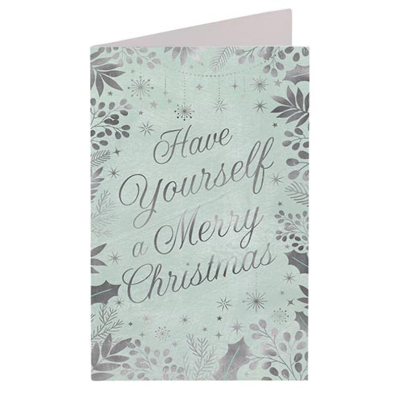 Box of Christmas cards with silver toned festive designs.