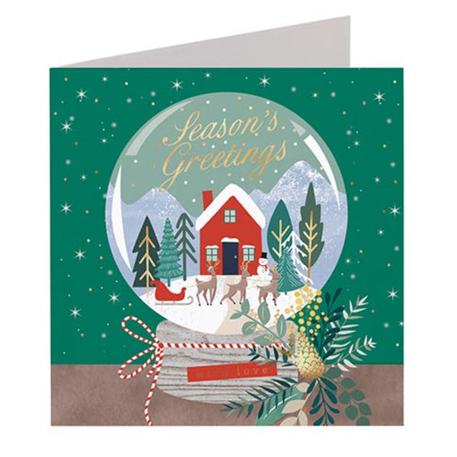 Box of Christmas cards featuring a festive globe ornament design.